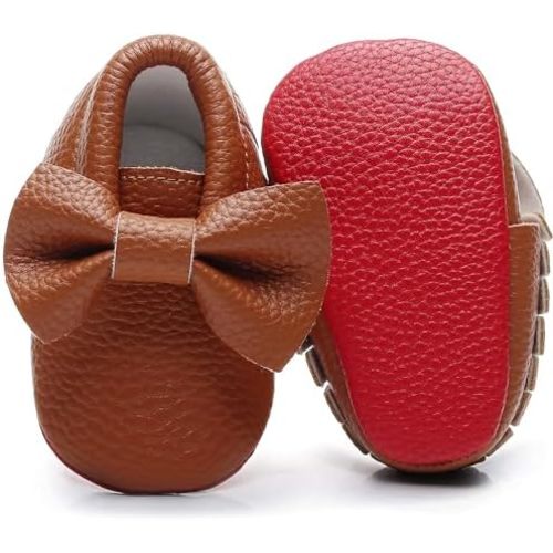 Bebila Double Bow Fringe Baby Moccasins - Soft Sole Baby Shoes Girls Toddler Crib Flats