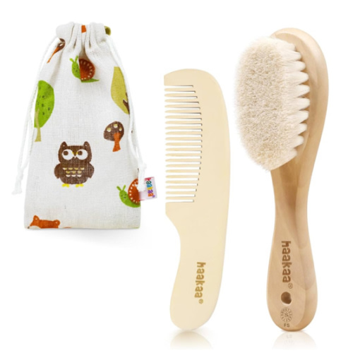 haakaa Baby Hair Brush and Comb Set for Newborns & Toddlers - Natural Soft Goat Bristles and Wooden Handle, Gently Grooms Baby's Hair, Ideal for Cradle Cap, Perfect Baby Gift, 2pk