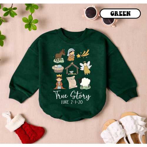 True Story of Christmas Bubble Romper, The Birth of Jesus, Christian Holiday Infant Clothes, Baby's First Holiday, Christmas Gift