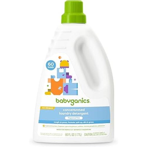 Babyganics 3X Baby Laundry Detergent, HE compatible, Stain-Fighting, Fragrance Free, 60 Fl Oz