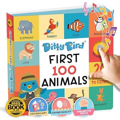 DITTY BIRD Talking Books 100 Animals | 100 Words for Vocabulary & Speech Learning | Sound Books for Toddlers 1-3 | Children's Interactive Toddler Books with Great Pictures | Sturdy Baby Sound Books