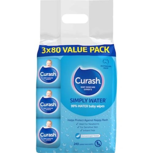 Curash Simply Water Wipes 80 x 3 pack | Woolworths