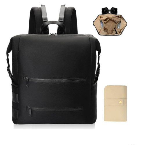 Diaper Bag Backpack,Large Neoprene Baby Bag for Boys Girls with 15 Diaper Bag Organizer,2 Insulated Pockets,Changing Pad,Stroller Straps,Black