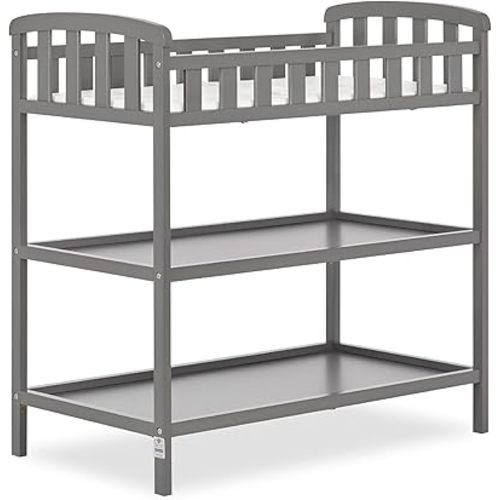 Emily Changing Table In Steel Grey, Comes With 1" Changing Pad, Features Two Shelves, Portable Changing Station, Made Of Sustainable New Zealand Pinewood