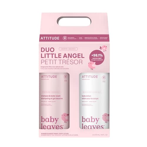 ATTITUDE Baby 2-in-1 Shampoo & Body Wash and Baby Lotion Set, EWG Verified, Dermatologically Tested Soap and Moisturizing Cream, Vegan, Unscented, 16 Fl Oz each
