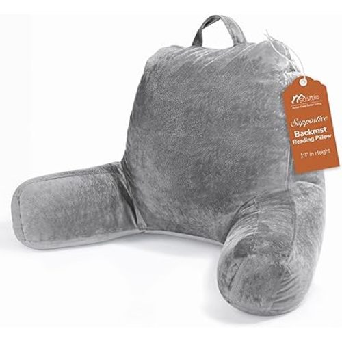 Sasttie Reading Pillows for Sitting in Bed Adult, Velvet Back Pillow Bed Sitting Up, Back-Rest Support Cushion for Sit Up on Couch, Sofa, and Floor, Dorm Essentials, Oeko-Tex Certified, Dark Grey