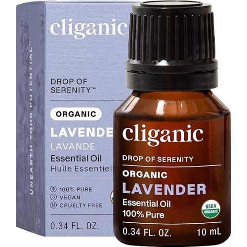 Cliganic Organic Lavender Essential Oil - 100% Pure Natural Undiluted, for Aromatherapy Diffuser | Non-GMO Verified