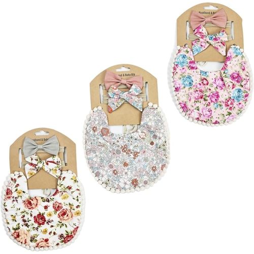 Baby Girls Floral Print Bibs, Reversible Burp Cloth Set for Newborn Infant Toddlers