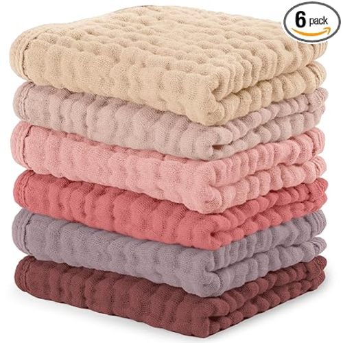 Comfy Cubs Muslin Baby Washcloths 6 Pack - Soft 6-Layer Cotton Wash Cloths for Sensitive Skin - 10"x10" Large, Gentle, Absorbent Infant Essentials for Newborn and Toddlers - Multi Girl