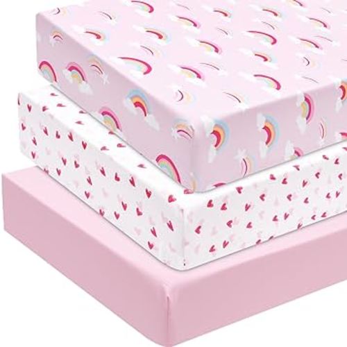 david's kids 3 Pack Fitted Crib Sheets, Ultra Soft Breathable Comfortable Baby Sheet Set for Boys Girls Neutral, 28x52 Inch Fits Standard Crib and Toddler Mattresses, Rainbow