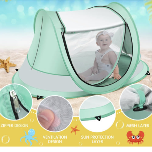 Baby Beach Tent,Large Pop Up Beach Tent Sun Shade for Beach,Portable Baby Travel Tent with Mosquito Net,Indoor Baby Play Tent,UPF 50+ UV Protection Sun Shelters for Infants