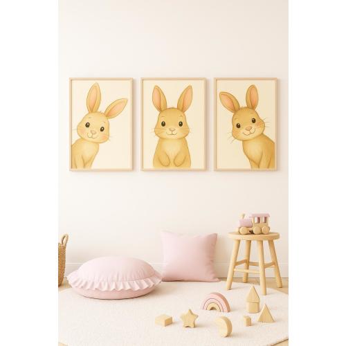 Bunny Nursery Prints Set of 3: Neutral Baby Room Decor (Digital Download)