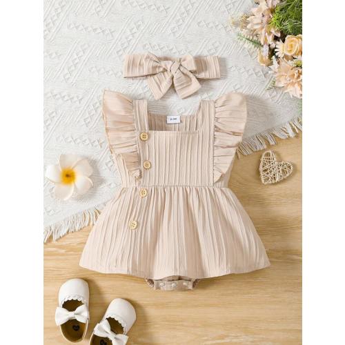 Baby Girl Summer Jacquard Square Collar Ruffled Ha Yi Dress | SHEIN USA