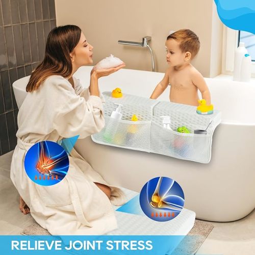 White: Baby Bath Kneeler and Elbow Rest Pad Set, 1.5'' Thick Quickly Dry bathtub Kneeler Pad with Baby Toys & Bath Accessories Organizer, Bath Kneeling Pad and Elbow Pad for Baby Tub,Non-Slip Bath Mat(White)