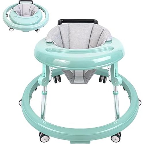 Baby Walker, 9-Gear Height Adjustable Baby Walker with Wheels, Foldable Infant Toddler Walker with Foot Pads, Baby Walkers and Activity Center, Baby Walkers for Baby Boys and Baby Girls 6-24 Months
