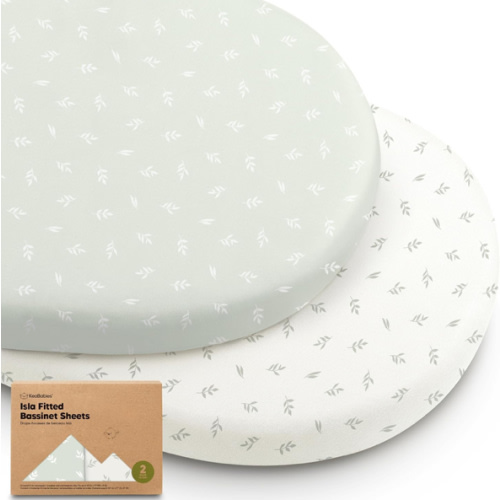 2-Pack Organic Bassinet Sheets for Girls, Boys - 100% Cotton Bassinet Mattress Sheets Compatible with Halo Bassinest Swivel Sleeper, Graco, Baby Delight, Chicco, Unisex Fitted Bassinet Sheets (Herb)