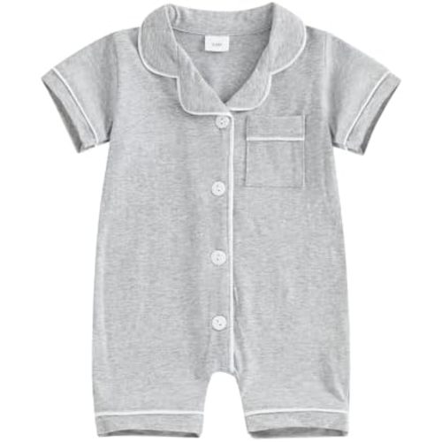 Newborn Baby Boy Girl Silk Pajamas Romper Shorts Sleeve Button Down Satin One Piece Onesie Pjs Infant Sleepwears