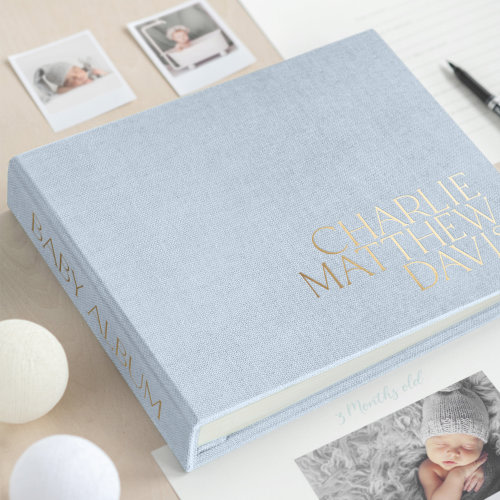 First Year Baby Boy Memory Book, Personalized Linen Baby Girl Photo Album, Modern Baby Shower Gift, 5 Years Baby Book, Best New Mom Gift