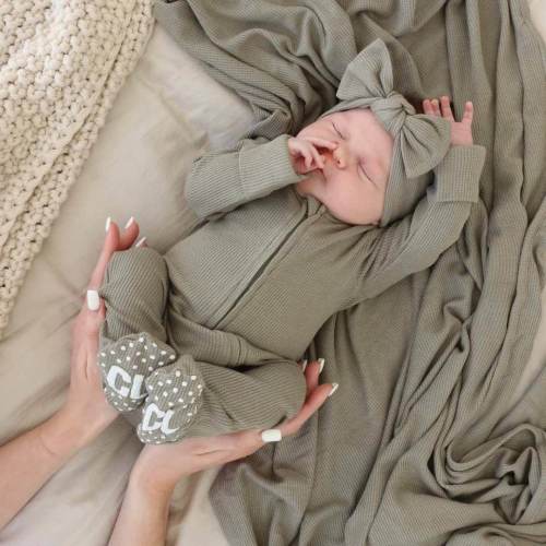 Eucalyptus Bamboo Waffle Zipper Footie