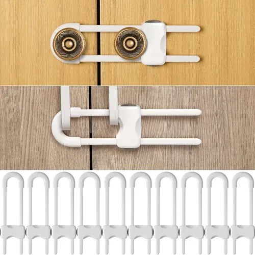 Jetec 10 Pieces Cabinet Locks for Babies, U-Shaped Proofing Drawers Safety Child Locks Adjustable, Easy to Use Childproof Latch for Knob Handle on Kitchen Door Storage Cupboard Closet (White)