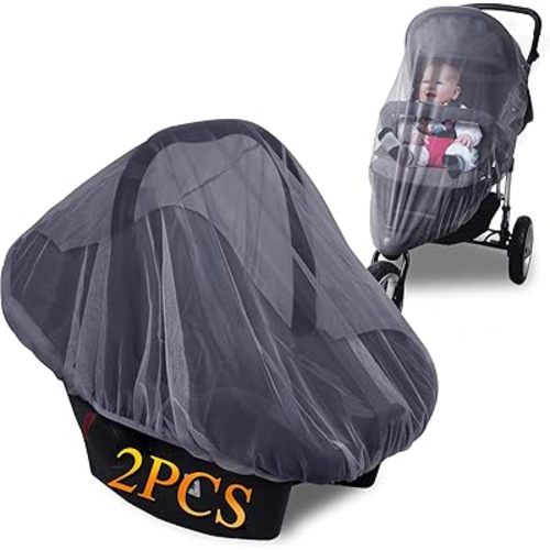 Mosquito Net for Stroller - Grey Sun Shade Protection Infant Stroller Mosquito Net and Car Seat - 2Pack Portable Bug Net (Grey)