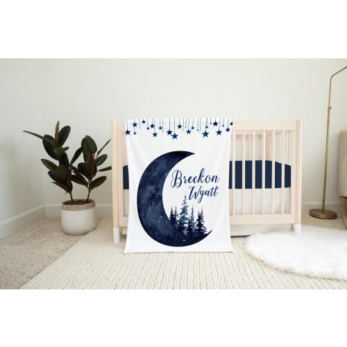 Luna Blanket, Personalized Moon and Stars Baby Blanket, Newborn Coming Home Blanket, New Baby Gift, Moon Forest Blanket, Luna Blanket T15