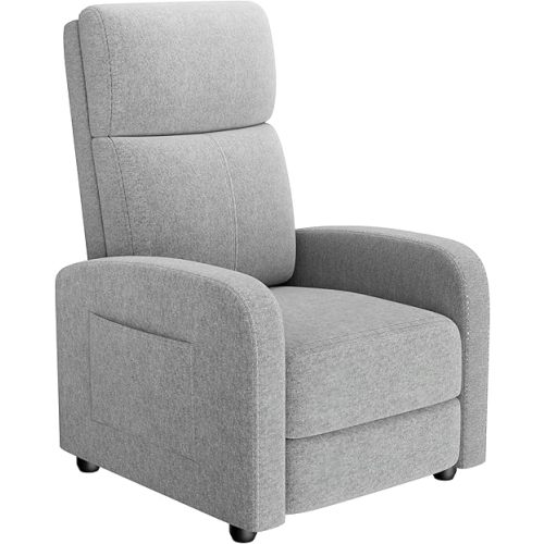 Linen Fabric Manual Recliner Chair with Side Pocket, High Backrest, Thick Cushion, Adjustable Push-Back Recliner, Cozy Lounge Chair for Living Room, Bedroom & Home Theater - Gray