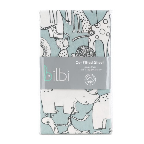 Bilbi Cot Fitted Sheet Blue Safari