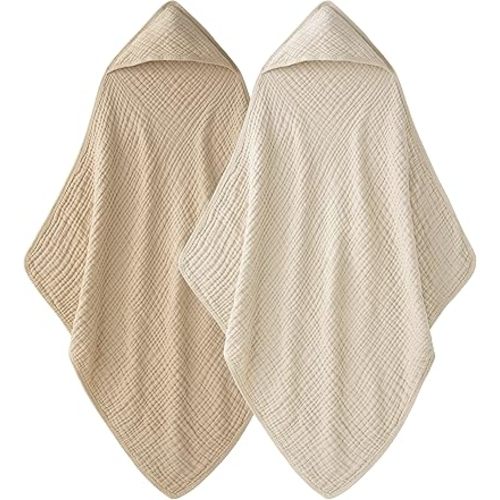 Hooded Baby Towels for Newborn - 2 Pack, 100% Muslin Cotton, Baby Bath Towels with Hood, Soft and Absorbent for Boys, Girls Infant, Toddler and Kids, Large 32x32 Inches, Newborn Essential