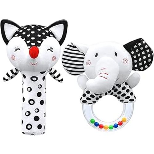 Baby Rattles 0-6 Months Newborn Toys Infant Toys 0-3 Months Rattles for Babies 0-6 Months Baby Toys 0-6 Months, Black and White High Contrast Plush Stuffed Baby Toys for 0 3 6 9 12 Months Girls Boys