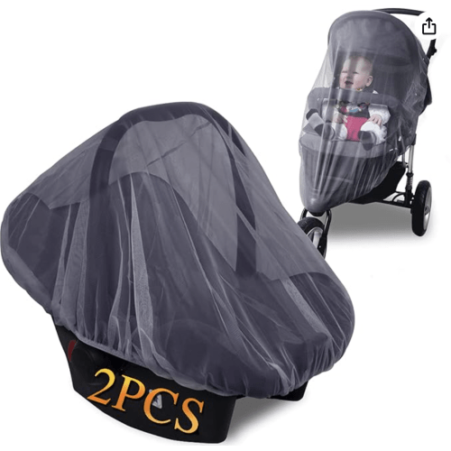 Mosquito Net for Stroller - Grey Sun Shade Protection Infant Stroller Mosquito Net and Car Seat - 2Pack Portable Bug Net (Grey)