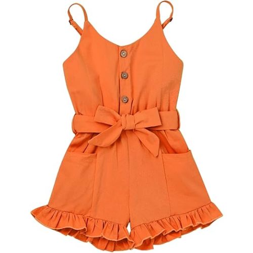 Toddler Girl Clothes Baby Adjusatble Strap Sleeveless One-Piece Romper Ruffle Summer Pocket Jumpsuit 6 months to 5T