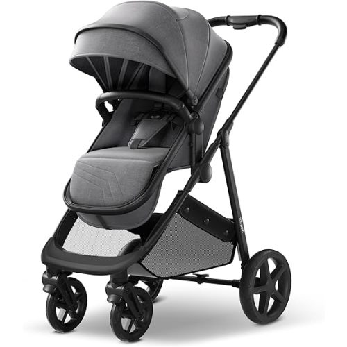 Mompush Wiz 2-in-1 Convertible Baby Stroller with Bassinet Mode - Foldable Infant Stroller to Explore More as a Family - Toddler Stroller with Reversible Stroller Seat