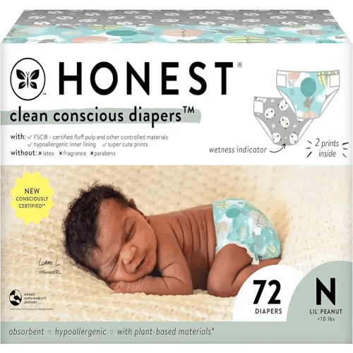 The Honest Company Clean Conscious Diapers | Plant-Based, Sustainable | Above It All + Pandas | Club Box, Size Newborn, 72 Count