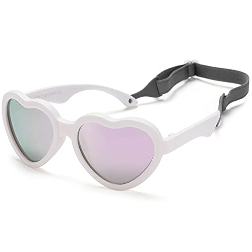 Flexible Heart Shaped Baby Polarized Sunglasses with Strap Adjustable Toddler & Infant Age 0-24 Months