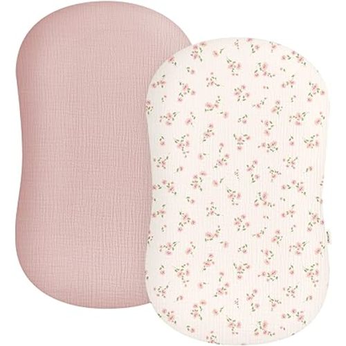 Muslin Baby Lounger Cover 2 Pack, Soft Breathable Newborn Lounger Pillow Cover for Boys Girls Infant (Rosy)