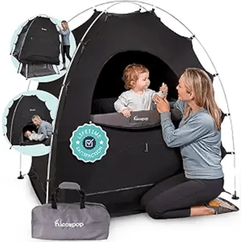 Hiccapop Daydreamer Blackout Tent for Pack and Play, Original Patented 2-Door Sleep Pod for Kids & Babies, Blocks 98% of Light for Better Sleep Anywhere, Black