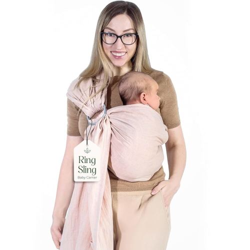 Baby Ring Sling – Breathable 100% Cotton Wrap for Infant Support, Baby Sling Carrier – Adjustable Muslin Fabric, Sunset Rose Baby Sling Wrap - Soft Chest Hold for Travel