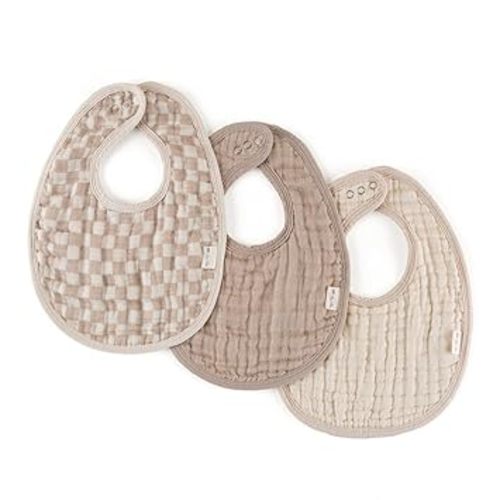 Itzy Ritzy Set of 3 Baby Bibs - Ultra-Soft Adjustable Infant & Toddler Bibs Made of Triple-Layer Cotton Muslin, Ideal for Drooling, Teething, & Eating -3 Stylish, Coordinating Prints (Checkerboard)