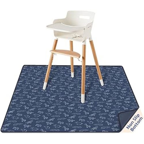 Blissful Diary Baby Splat Mat for Under High Chair, 50.4 x 50.4 Inch Wipeable Splash Mat, Waterproof and Washable, Anti-Slip Floor Protector, Safari Animals