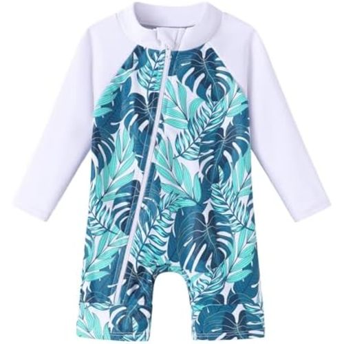 Baby Boy Swimsuit One Piece Long Sleeve Zipper Bathing Suit UPF 50+ Sun Protection Rashguard Swimwear 0-24 Months