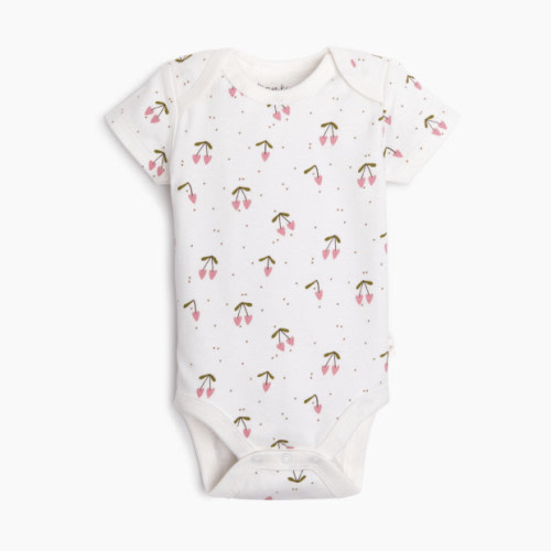 Tiny Kind Printed Short Sleeve Organic Cotton Bodysuit - Cherries, Newborn