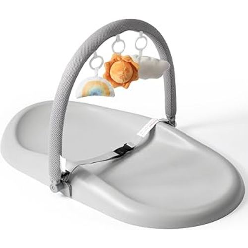 Baby Changing Pad, Waterproof PU Changing Pad for Dresser, Non-Slip & Wipeable Changing Pad with Belt & Hanging Toys, Lightweight & Portable Diaper Changing Pad for Changing Table, Gray
