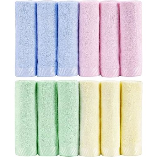 MUKIN Baby Washcloths, Extra Soft Absorbent for Newborn/Infant/Kids/Adults - 12 Pack Ultra Soft for Baby Registry as Shower,12x12inch