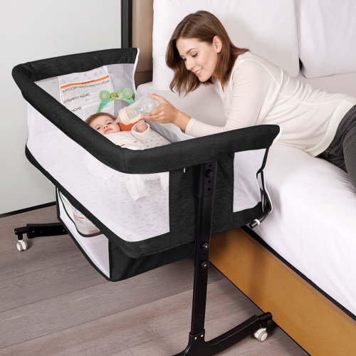 SACVON Baby Bassinets, All Mesh Crib Portable for Safe Co-Sleeping,Adjustable Bedside Sleeper,Baby Bed for Infant Newborn, Black