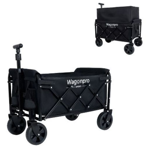 Expandable Dual-Layer Utility Wagon with 100% Extra Space - 225lbs Grocery Cart for Camping, Shopping, Sports, Gardening, Fishing, Black