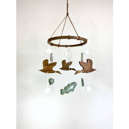 Duck and Bass Wooden Crib Mobile - Freshwater Fishing and Hunting Nursery - Largemouth Bass, Fishing Hooks, Lure, Ducks, baby shower gift