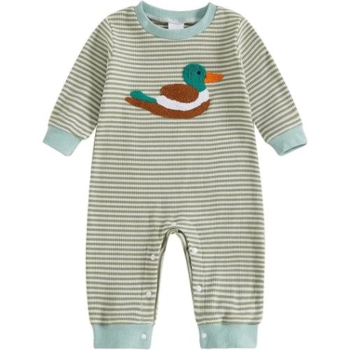 Infant Baby Boy Long Sleeve Romper Jumpsuit Pants Mallard Duck Waffle Knit Outfit Fall One Piece Clothes