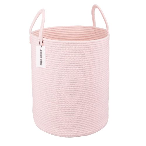 Amazon.com: XUANGUO Cotton Rope Laundry Basket Hamper for Girls Kids Baby Nursery Pink | Large Nursery Hamper Bin and Woven Storage Basket for Living Room Girls Room Boho Tall Rope Baskets for Blankets Toys