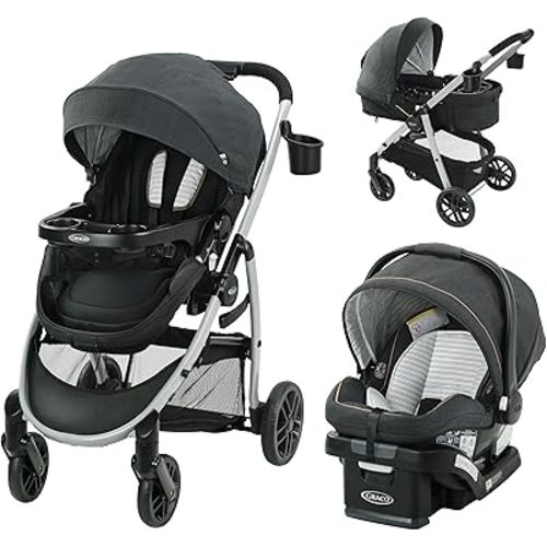 Graco Modes Pramette Travel System, 3-in-1 Baby Stroller and Car Seat Combo with SnugRide SnugLock 35 Infant Car Seat, Rear-Facing from 1.8-16 kg (4-35 lb), Britton